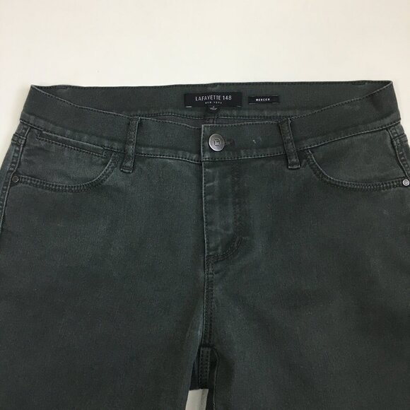 LAFAYETTE 148 New York Green/Gray MERCER Released Hem 5 Pocket Logo Button Jeans - Picture 4 of 10
